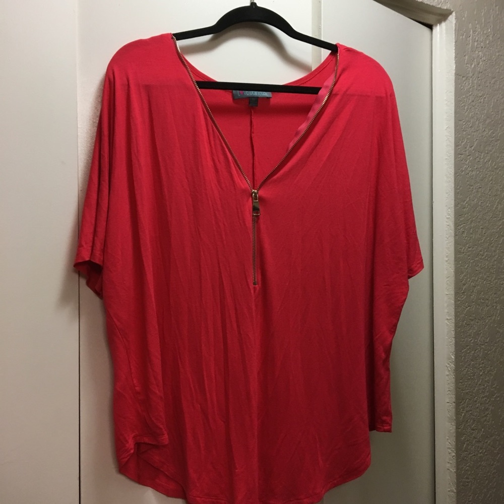 Bright coral zip front blouse